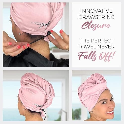 THE PERFECT HAIRCARE Microfiber Hair Drying Towel Wrap for Curly & Wavy Hair - Large Smooth and Silky Curly Hair Product for Women Girls and Kids - Quick Drying - Works for Hair Extensions - Pink thumbnail 5