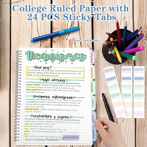 Spiral Notebook, College Ruled Notebook Journal, 8.5" x 11" Lined Paper Journal Notebook Pack, A4 Large Subject Notebook for Work, School, Notes, 560 Pages, 24pcs Index Tabs, Assorted Pastel Notebook thumbnail 3