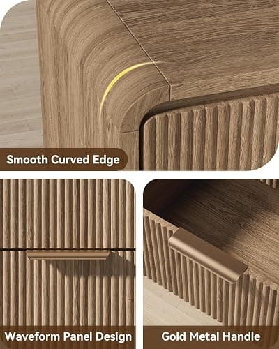 HOTALLOY 47" Wide Fluted 6 Drawer Dresser for Bedroom, Chest of Drawers with Curved Profile Design, Modern Wood Closet Clothes Storage Organizer for Bedroom, Living Room, Hallway, Light Walnut thumbnail 3