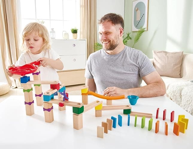 Hape Marble Run Race Track | Wooden DIY Marble Run Set with Dominoes, STEAM Educational Learning Toy, 81 Pieces, for Kids 3 Years+ thumbnail 4