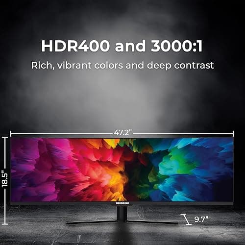 Deco Gear Curved 49” Super Ultrawide Gaming Monitor, 32:9 WDFHD 3840×1080, 144Hz, 3ms, 3000:1 VA, HDR400, Adaptive Sync, USB-C 65W, HDMI/DP, PBP/PIP, KVM, 1800R, American Seller thumbnail 7