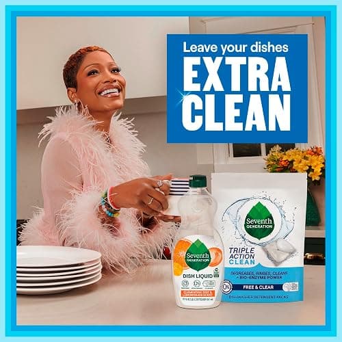 Seventh Generation Triple Action Clean Automatic Dishwasher Detergent Packs with Bio-Enzyme Power, Free & Clear, Fights 48-hour Stuck-on Food, 54 count thumbnail 4