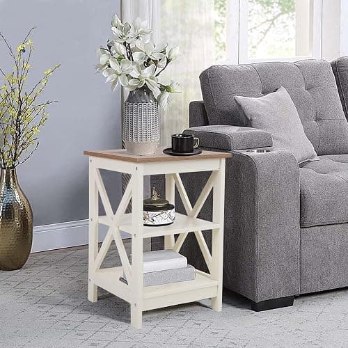 PHI VILLA End Table Living Room Set of 2 - Farmhouse Bed Side Table Nightstands for Bedroom, Ivory White Small Side Table - Ivory thumbnail 8