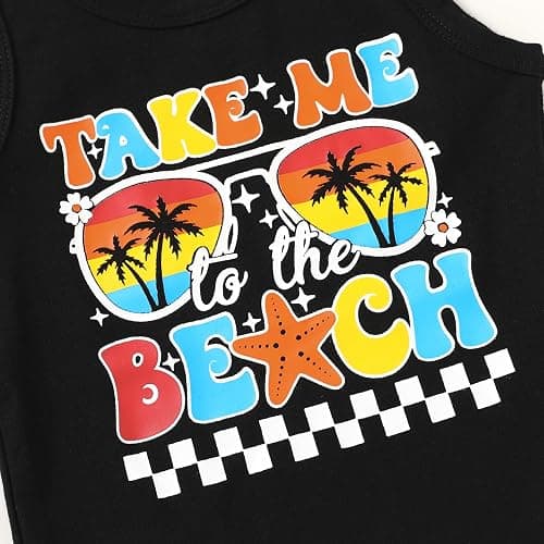 YOUNGER TREE Toddler Baby boy summer clothes Beaches Love Me Sleeveless Vest Tops+Shorts Kid Casual outfits - 6-12 Months - Bluey-green thumbnail 3