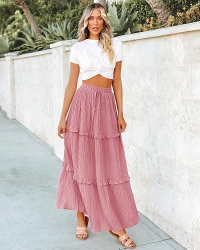 BTFBM Women's Long Summer Skirt 2025 Elegant High Waist Cocktail Party Wedding Guest Dress Flared A-Line Midi Skirts thumbnail 7
