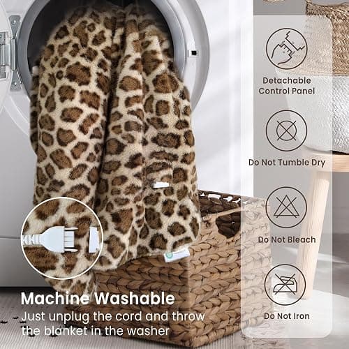blunique Luxury Faux Fur Heated Blanket Electric Throw - Leopard Print Ultra Soft Thick Warm Heated Blanket, 6 Heating Levels & 12 Hours Auto-Off, ETL Certified, Washable, Luxurious Gifts, 50''x60'' thumbnail 7
