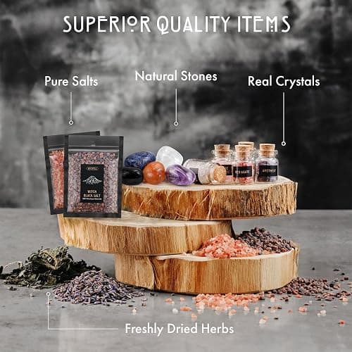 Wyspell Large Witchcraft Kit - 77 PCS - Altar Spell Set - Witchy Gifts | Wiccan Supplies: Spell Candles, Dried Herbs, Crystals, Stones, Altar Cloth, Pendulum, Bowl & Spoon, Parchment - Beginners Kit thumbnail 4