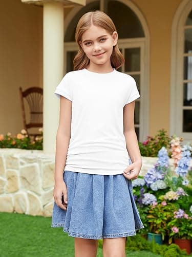 ZDC Girls Ruched Tops 2026 Kids Trendy Cap Sleeve Tshirts Crew Neck Shirts thumbnail 5