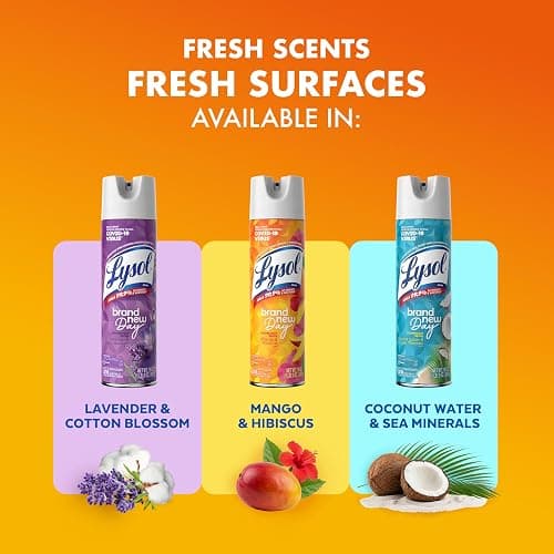 Lysol Disinfectant Spray, Household Cleaning Supplies, Disinfecting Multi-Purpose Room Spray, Antibacterial Sanitizer, Deodorizer, Kills Hantavirus, Mango & Hibiscus, 19 Fl Oz (Pack of 2) thumbnail 7