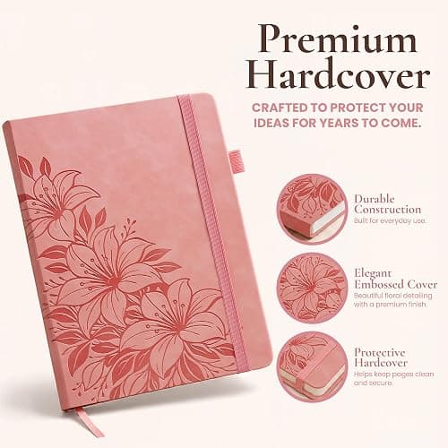 Lined Journal Notebook Hardcover Leather Bound 200 Pages A5 Pink Cute Diary | College Ruled 5.8x8.3" Journaling Notebooks for Women, Floral Aesthetic Journals for Writing, Small Travel Daily Note Book thumbnail 4