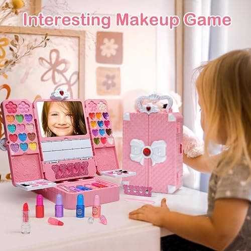 Kids Makeup Sets for Girls Toys - 74PCS Washable Makeup for Kids with Mirror, Real Dressing Table with Stand, Princess Play Makeup Kit Perfect for 3 4 5 6 7 8-12 Year Old Girls Birthday & Christmas thumbnail 7