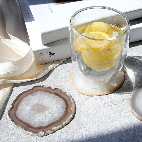 FOLKOR LIFE Natural Agate Coaster Set of 4, 3.5-4" Crystalline Geode Stone Coasters for Drinks Coffee Table Decor Agate Slices Glass Cups Holder for Home Guest Room Housewarming Birthday Gift thumbnail 8