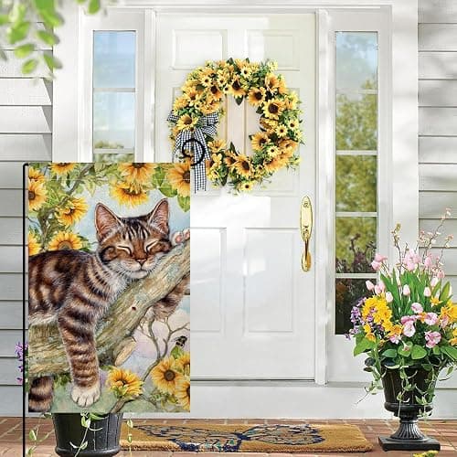 BLKWHT Summer Cat Garden Flag 12x18 Inches Double Sided for Outside, Sunflower Burlap Small Seasonal Yard Flag for Outdoor Decor BW640 thumbnail 2