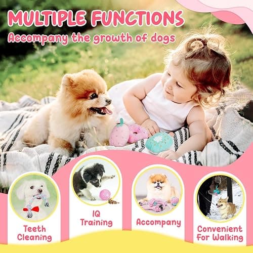 XIUGOAL Pink Puppy Toys for Boredom - 23 Pack Puppy Chew Toys for Teething, Interactive Dog Toys for Puppies, Cute Small Dog Toys with Treat Ball, Squeaky Dog Chew Toys and Ropes thumbnail 4