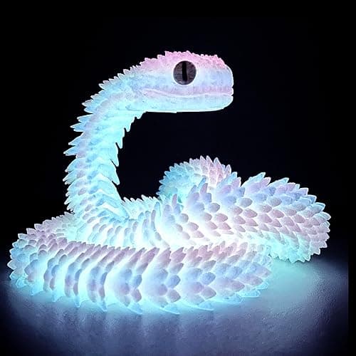 24in 3D Printed Snake Toys, Flexible 3D Printed Animal, Fidget ADHD Snake Toys, Perfect Desk Pet for Animal Collectors, Easter Basket Essentials - Night Light Rainbow - 24in