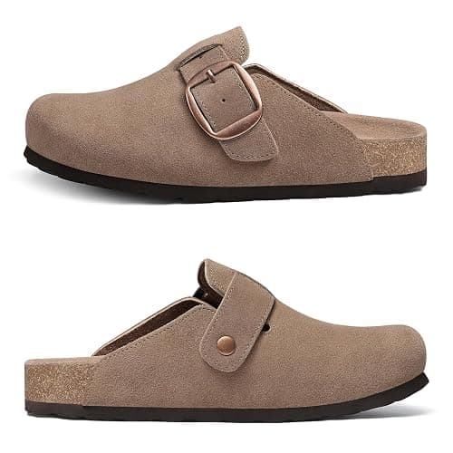 KIDMI Genuine Suede Clogs for Women Memory Foam Cork Footbed Potato Shoes Slip On Leather Mules with Big Buckle thumbnail 7