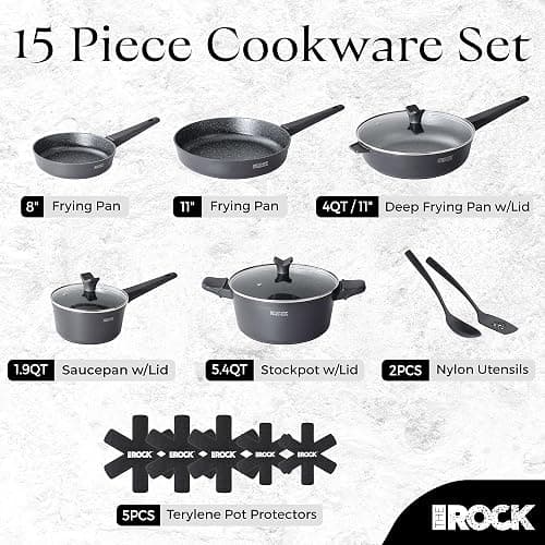 THE Rock SOHO 15Pcs Cookware Set – Pots and Pans Set Non Stick with Rock.TEC – Compact for Urban Kitchens, Nothing Sticks, Never Warps, Lasts Longer, Induction & Dishwasher Safe, Black thumbnail 9