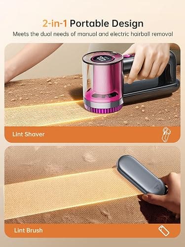DRFLASH 2-in-1 Fabric Shaver Rechargeable - 3 Speeds Lint Remover with Digital LED Display & Type-C Fast Charging Port, Electric Sweater Defuzzer for Clothes, Furniture, Couch, Blanket thumbnail 8