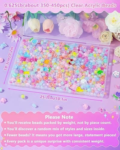 FIVEIZERO 400PCS Assorted Acrylic Beads for Jewelry & Bracelet Making | 7 Iridescent Colors, Assorted Cute Shapes, Lightweight and Durable, Smooth Surface Finish, Great for DIY Projects thumbnail 2