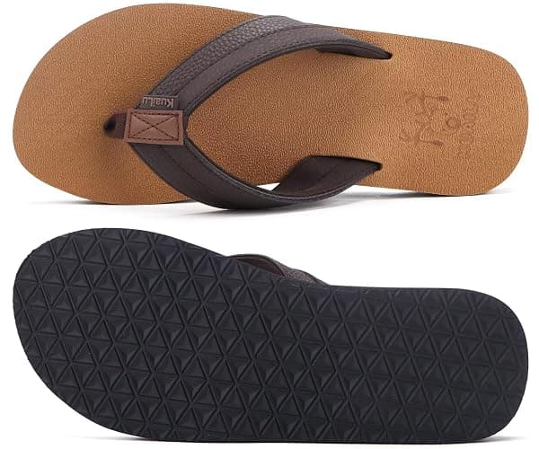 KuaiLu Men's Yoga Mat Leather Flip Flops with Arch Support Comfortable Cushion Walking Thong Sandals Slip On Indoor Outdoor thumbnail 9