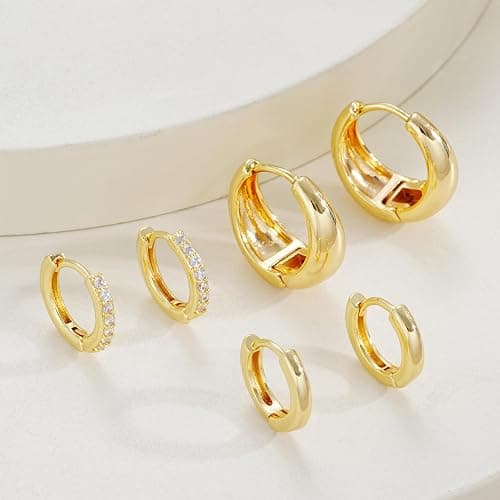 3 Pairs Gold Hoop Earrings Set for Women, 14K Gold Plated Hypoallergenic Lightweight Small Huggie Earrings for Gift thumbnail 5