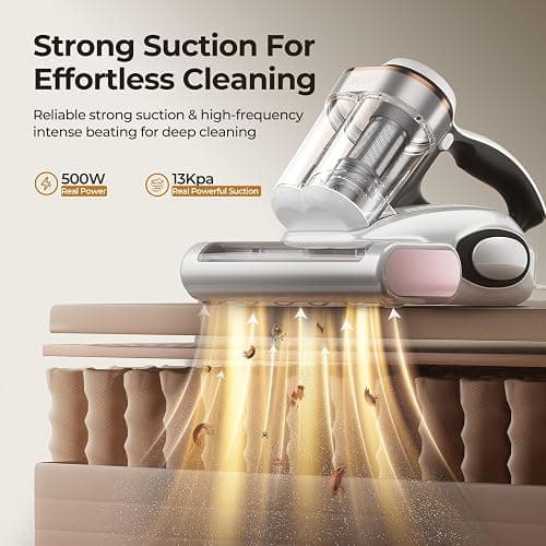 JIGOO Bed Vacuum Cleaner, Mattress Vacuum Cleaner with UV & Ultrasonic and High Heating, 13Kpa Suction 500W Powerful Double Cup Handheld Vacuums (J300 Corded) thumbnail 2