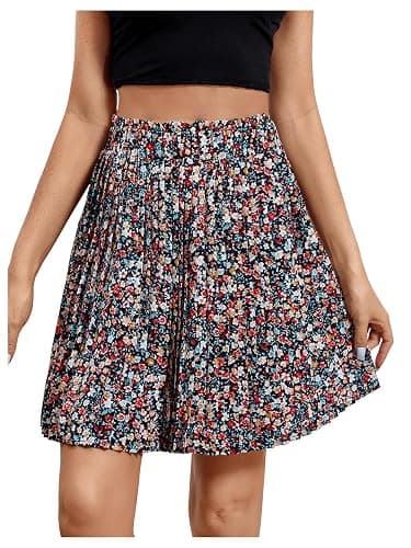 SweatyRocks Women's High Waist Mini Pleated Skater Skirt Flared A-Line Floral Short Skirt thumbnail 2