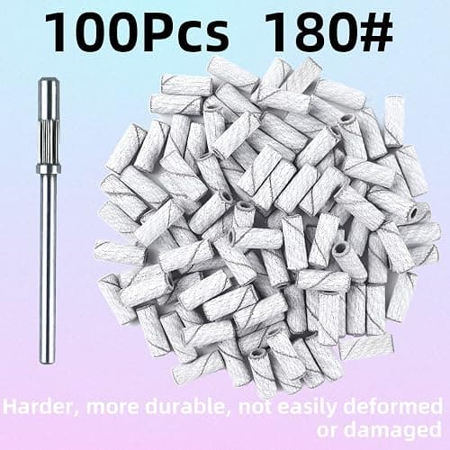 100 Pcs (180 Grit White) Small Sanding Bands Nail Drill Bit,Nail Drill Bits,Extreme Fine Grit Mini Sanding Band,Nail Bits,Upgrade 3.1mm Mandrel Bits,Professional Nail Drill Bit for Acrylic Nails thumbnail 3