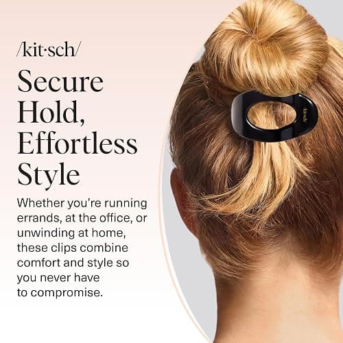 Kitsch Small Flat Claw Clips for Women - Stylish Flat Hair Clips, Strong Hold for Thick & Fine Hair | Non-Slip for Secure, Comfortable All-Day Wear | Ideal Gifts for Women - Black thumbnail 7