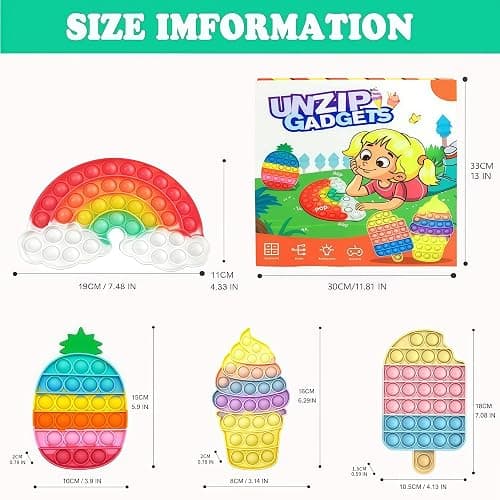 4 Pcs Fidget Toys, Rainbow Push Bubble Fidget Toys Ice Cream Toy Pineapple Squeeze Toys Set for ADHD Autism Stress Relief Toy Gift thumbnail 2