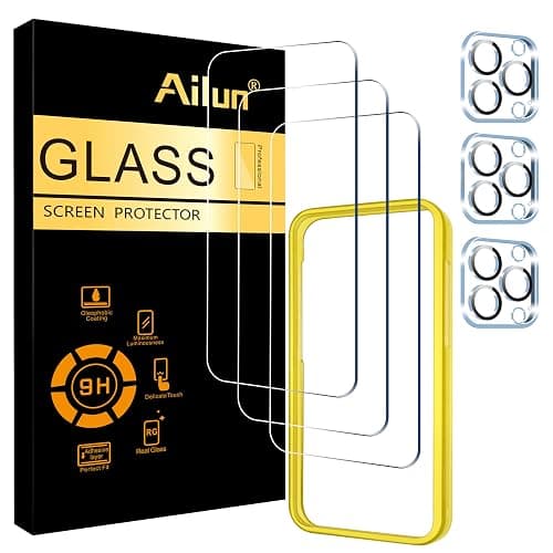 Ailun 3 Pack Screen Protector for iPhone 15 Pro [6.1 inch] + 3 Pack Camera Lens Protector with Installation Frame,Case Friendly Tempered Glass Film,[9H Hardness] - HD - Image 1