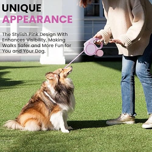 Best Dog Supplies | Pink Retractable Dog Leash with Light, Poop Bag Dispenser, Poop Bag Holder, 2 Elastic Ropes | Set of 4 thumbnail 6