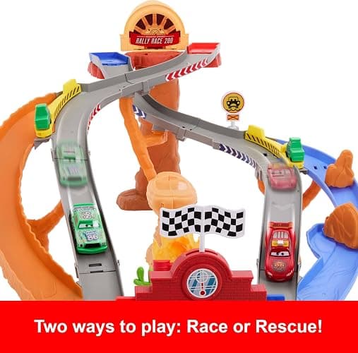 Mattel Disney and Pixar Cars Toy Playset, Lightning McQueen & Chicks Hicks & 2 Pitty Crew Vehicles, 2 Ways to Race, Race & Rescue Rescue Road Raceway thumbnail 4