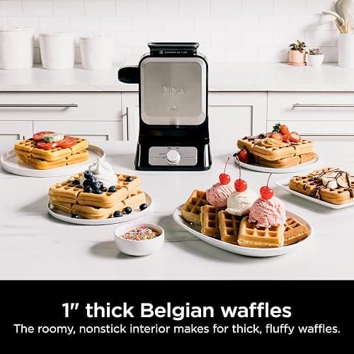 Ninja Belgian Waffle Maker Pro, 5 Shade Settings, Black/Silver, BW1001 | Vertical design, NeverStick coating, Precision-pour cup, Recipe guide, Dishwasher-safe parts thumbnail 5