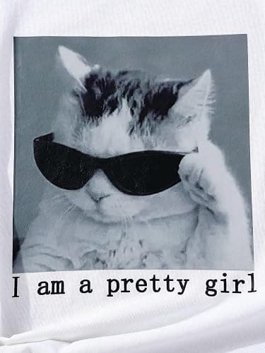 SOLY HUX Girl's Cute Cat Graphic Tees Letter Print Short Sleeve T Shirts Preppy Clothes Summer Tops thumbnail 3