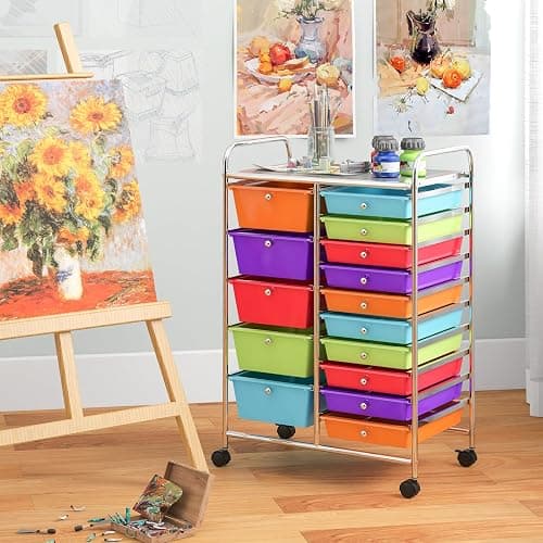 Giantex 15-Drawer Organizer Cart Office School Storage Cart Rolling Drawer Cart for Tools, Scrapbook, Paper (Multicolor) thumbnail 8