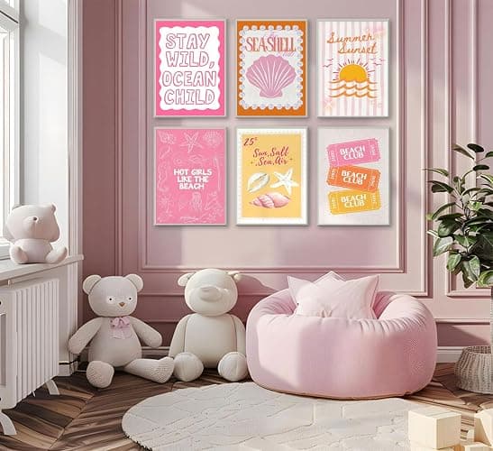 XXOUYLQ Pink Coastal Preppy Canvas Wall Art Coastal Granddaughter Print Aesthetic Room Painting Shells Oyster Posters Summer Beach Pictures Beach Club Wall Decor for Girls Room Dorm Home Unframed thumbnail 6