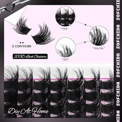 SOFENIDA Lash Clusters Kit Thick 200D Lash Extension Kit 10-18mm Volume Cluster Lashes D Curvature Cluster Eyelash Extensions DIY Lash Extension kit at Home(200D-10-18MIX Thick Kit) thumbnail 3