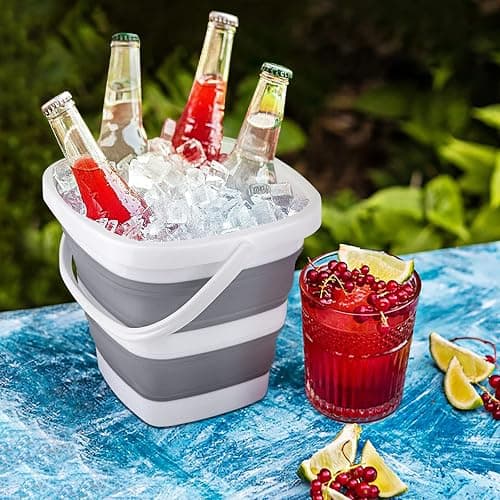 2 Pack Collapsible Buckets 5L 1.3Gallon Small Cleaning Bucket for Household Portable Plastic Bucket Outdoor Car Washing Tub Foldable Camping Beach Sand Water Pot Pail Space Saving Square Grey thumbnail 2