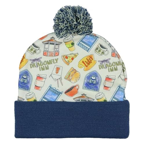 Gilmore Girls Beanie Stars Hallow Lukes Diner Chilton Dragonfly Inn Fleece Sublimated Overlay Knit Cuffed Winter Hat OSFM Multicolored thumbnail 2