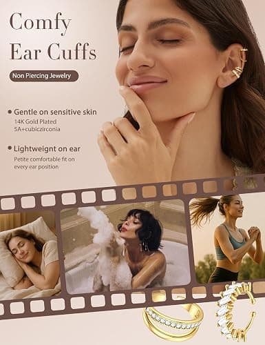 9PCS Ear Cuffs Earrings for Women Non Piercing 14K Gold Plated - Hypoallergenic Adjustable Ear Cuffs Trendy Non Tarnish Clip on Cartilage Fake Earring Stacks Wrap Jewelry thumbnail 4