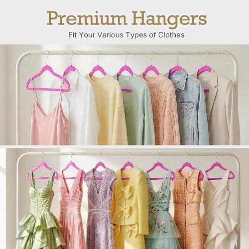 HOUSE DAY Rosy Red Velvet Hangers 60 Pack, Non Slip Clothes Felt Hanger Heavy Duty for Coat, Premium Slim Space Saving Suit Hangers for Closet Organizer, 360° Rotating Silver Hook thumbnail 7