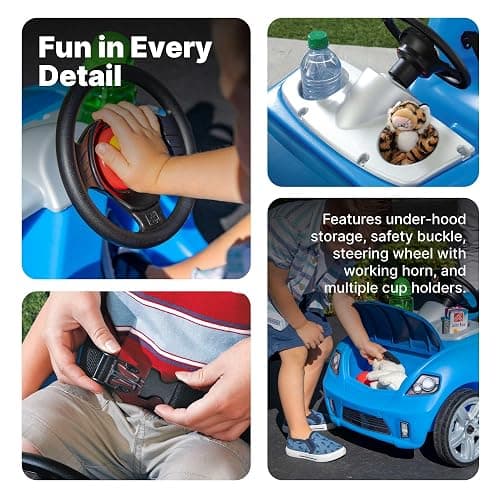 Step2 Whisper Ride II Kids Push Car, Ride-On Car with Seat Belt and Horn, Toddlers and Preschoolers Ages 18 Months–4 Years, Max Weight 50 lbs., Quick Fold Handle, Stroller Alternative, Blue thumbnail 6