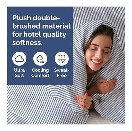 Duvet Cover Full Size Set - Extra Soft Full Duvet Cover 80" x 90" with 2 Pillow Shams for Women, Men, Kids & Teens - Hotel Luxury w/ Zipper Closures & Ties - Comfy, Cozy & Breathable (Blue Stripes) thumbnail 3