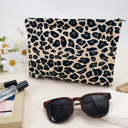 ZLFSRQ Leopard Makeup Bag Cute Cosmetic Bags for Women Cheetah Makeup Bag Canvas Large Capacity Travel Toiletry Bags Aesthetic Cosmetic Pouch for Purse Portable Zipper Skincare Storage Organizer thumbnail 7