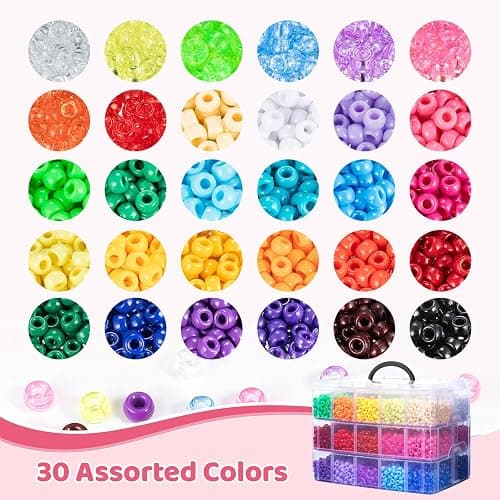 Umikk 10,000 Pcs Pony Beads, Beads for Hair, 30 Assorted Colored Beads for Bracelets Making, Kandi Friendship Bracelet Beads for Craft, Jewelry Making, Christmas Gifts (Boxed) thumbnail 4