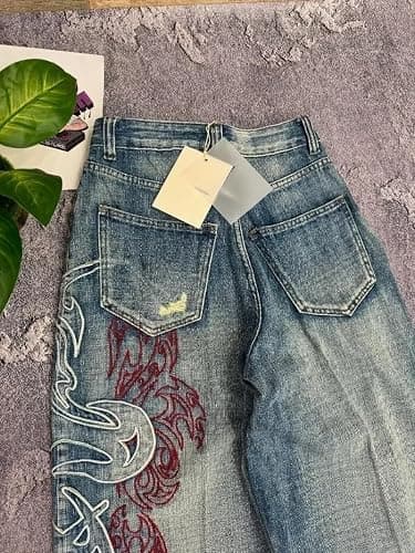 Xojbzoo Unisex Y2K Streetwear Baggy Jeans Retro Totem Print Goth Pants High Waisted Wide Leg Harajuku Hip-Hop Style thumbnail 3