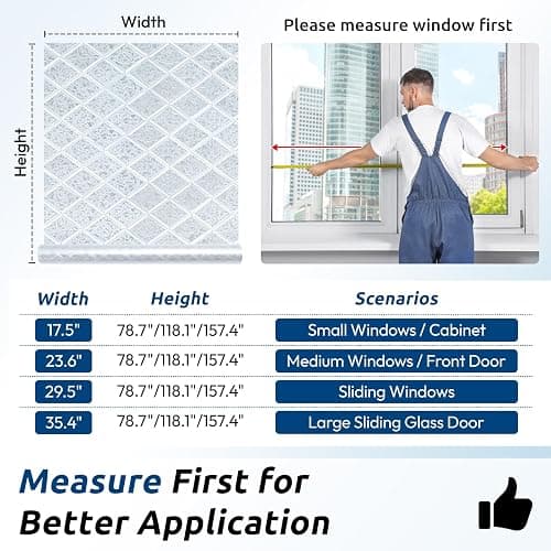 rabbitgoo Window Privacy Film, Decorative Privacy Window Film Sun Blocking, Frosted Glass Cling for Home Door, Non-Adhesive Static Cling Sticker Covering Heat Blocker, Clear, 17.5" x 78.7" thumbnail 2