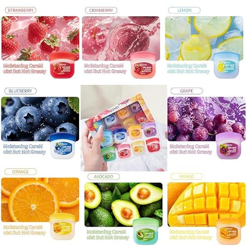 8-Pack Fruit Flavor Lip Balm Set, Mini Lip Mask for Daily Moisture & Overnight Care Helps Soothe Dry Lips thumbnail 5