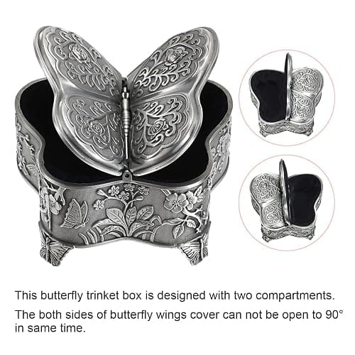 Hipiwe Vintage Metal Jewelry Box Butterfly Shape Trinket Box Decorative Metal Small Jewelry Storage Box for Rings Necklaces Earrings Organizer Keepsakes Box Gift for Women thumbnail 4